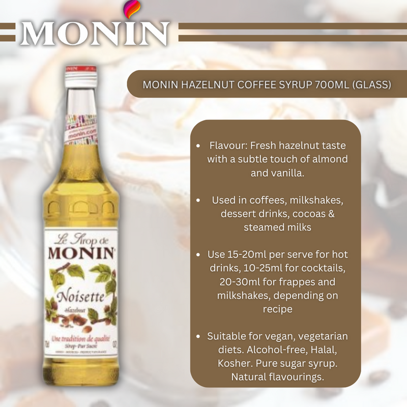 MONIN Hazelnut Cocktail Syrup 700ml (Glass Bottle) Discounted Pump Offer