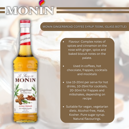 MONIN Gingerbread Cocktail Syrup 700ml (Glass Bottle) Discounted Pump Offer