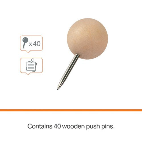 Nobo Noticeboard Wooden Push Pin (Pack of 40) 1915709