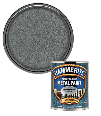 Hammerite Direct To Rust Metal Paint | Hammered Silver Finish 750ml