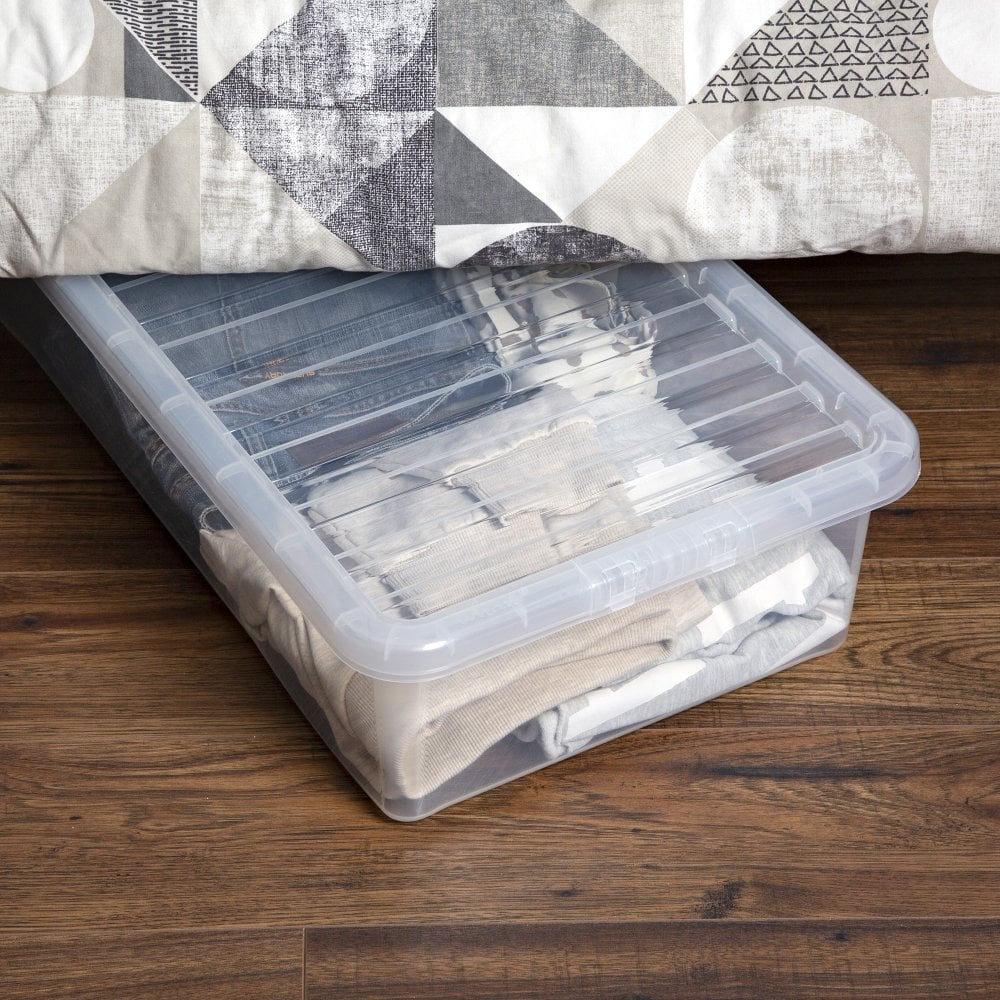 Wham Crystal Clear Plastic Storage Box 32 Litre Ideal Under Bed Storage