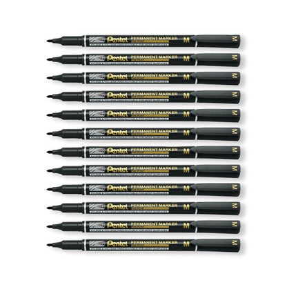Pentel Permanent Marker Fine Point Black Pack of 12 NM470-A