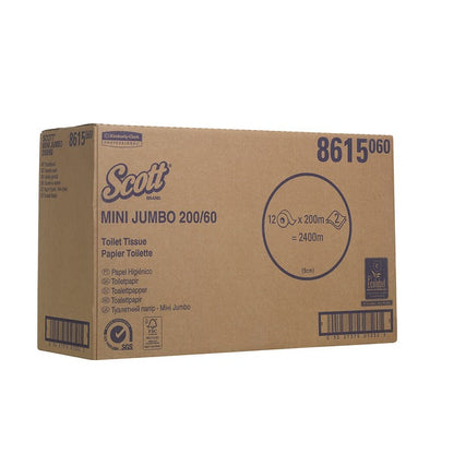 Scott Essential Jumbo Roll Toilet Tissue 8615 - 2 Ply Toilet Paper - 12 Rolls x 500 White Toilet Paper Sheets (2,400m)