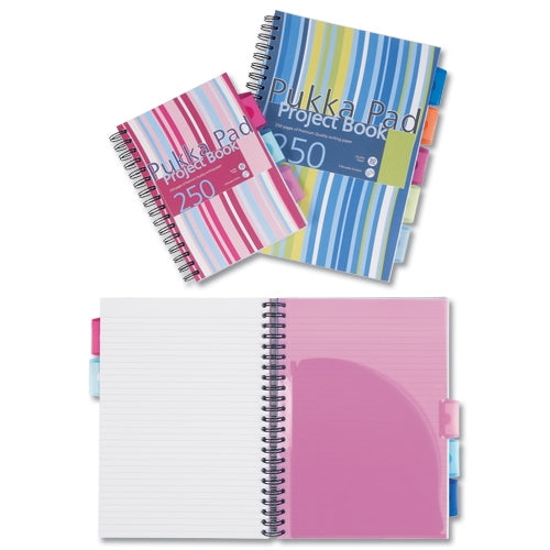 Pukka Pad Stripes Polypropylene Project Book 250 Pages A5 Blue/Pink (Pack of 3) PROBA5