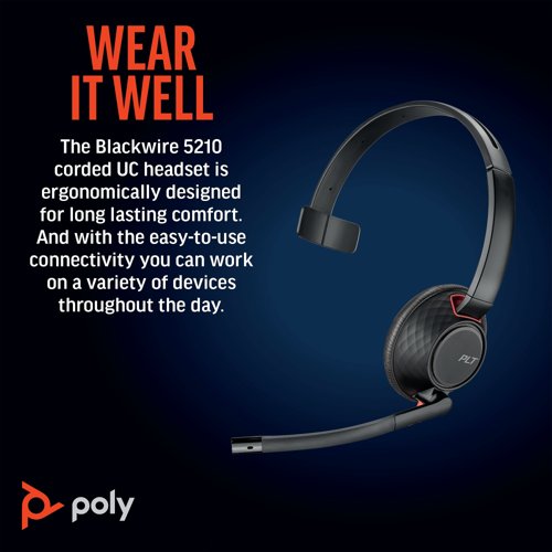 Poly Blackwire 5210 Monaural USB-C/A +3.5mm Headset 8X230AA