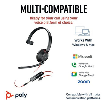 Poly Blackwire 5210 Monaural USB-C/A +3.5mm Headset 8X230AA