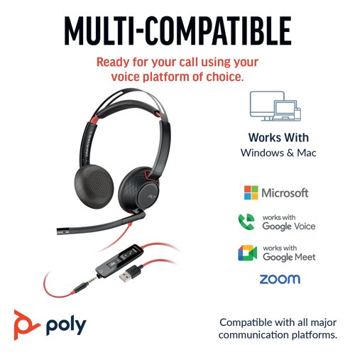 Poly Blackwire 5220 Stereo USB-C/A +3.5mm Headset Bulk 8X231A6