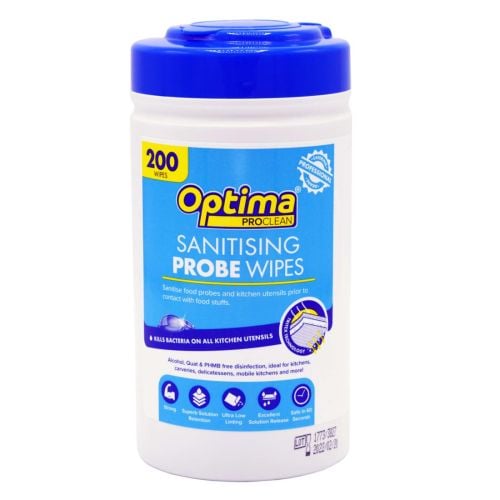 Optima Sanitising Food Probe Wipes for kitchen Utensils  (Tub of 200)