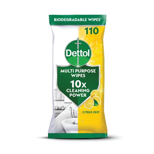 Dettol Antibacterial Multipurpose Cleaning Wipes x110 Wipes Citrus (Pack of 4) 3297488