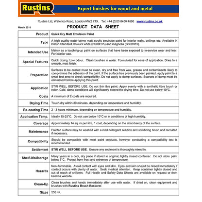Rustins Matt Emulsion Paint Magnolia 250Ml