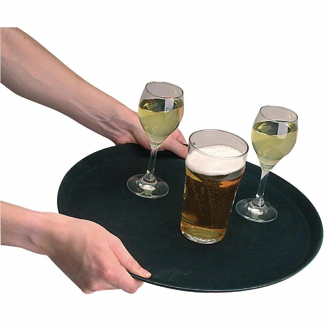 Round Bar tray -  14'' Black Non Slip Round Serving Drinks Trays