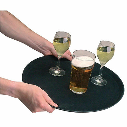 Round Bar tray -  14'' Black Non Slip Round Serving Drinks Trays