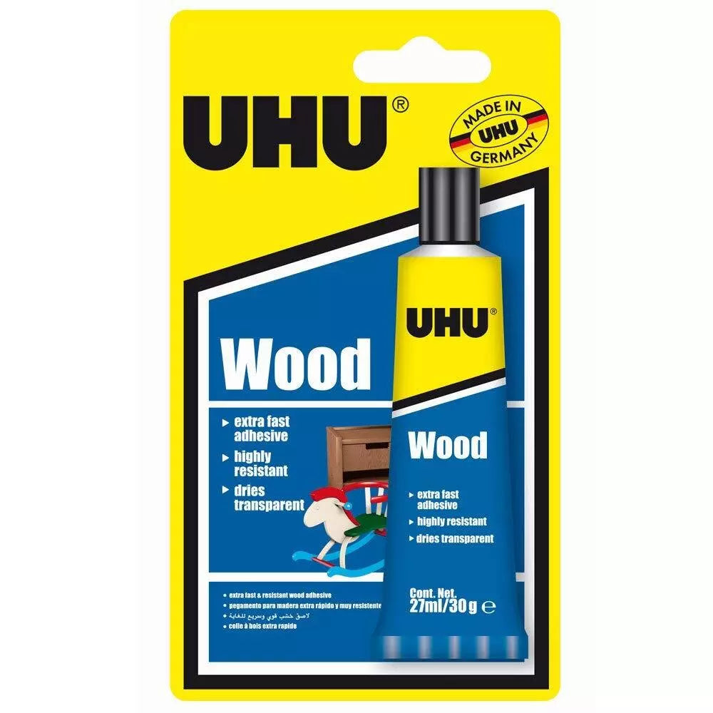 UHU Wood Glue 27ml Extra Fast Drying Dries Clear Highly Resistant 27ml