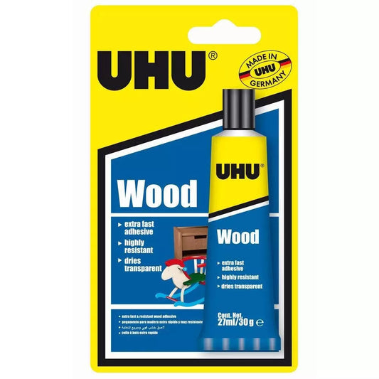 UHU Wood Glue 27ml Extra Fast Drying Dries Clear Highly Resistant 27ml