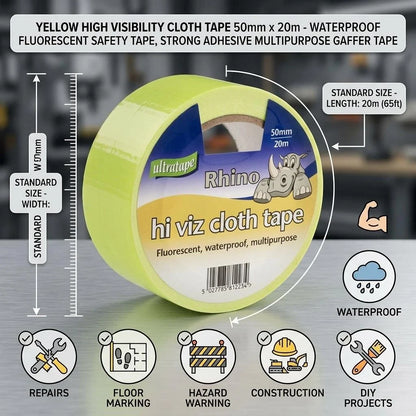 Ultratape Rhino Hi Viz Cloth Tape Yellow 50mm x 20m