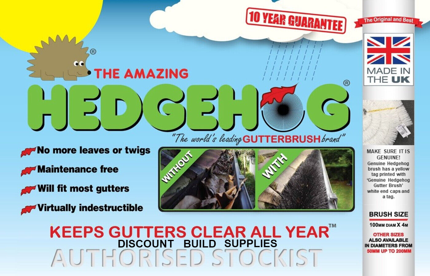 Hedgehog White Gutter Brush 4m x 100mm {Genuine Hedgehog Product} - UK BUSINESS SUPPLIES