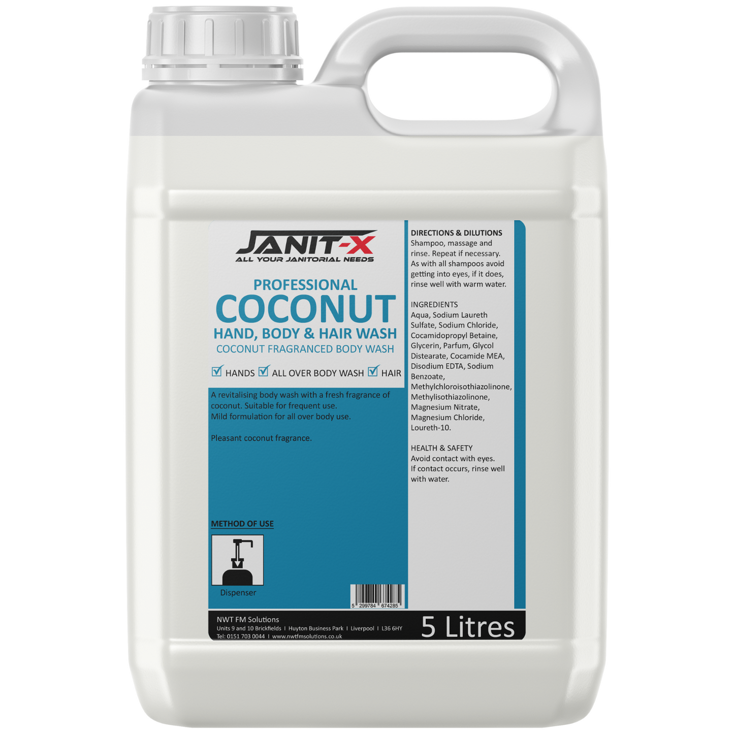 Janit-X Professional Coconut Hand, Body & Hair Wash 5 litre