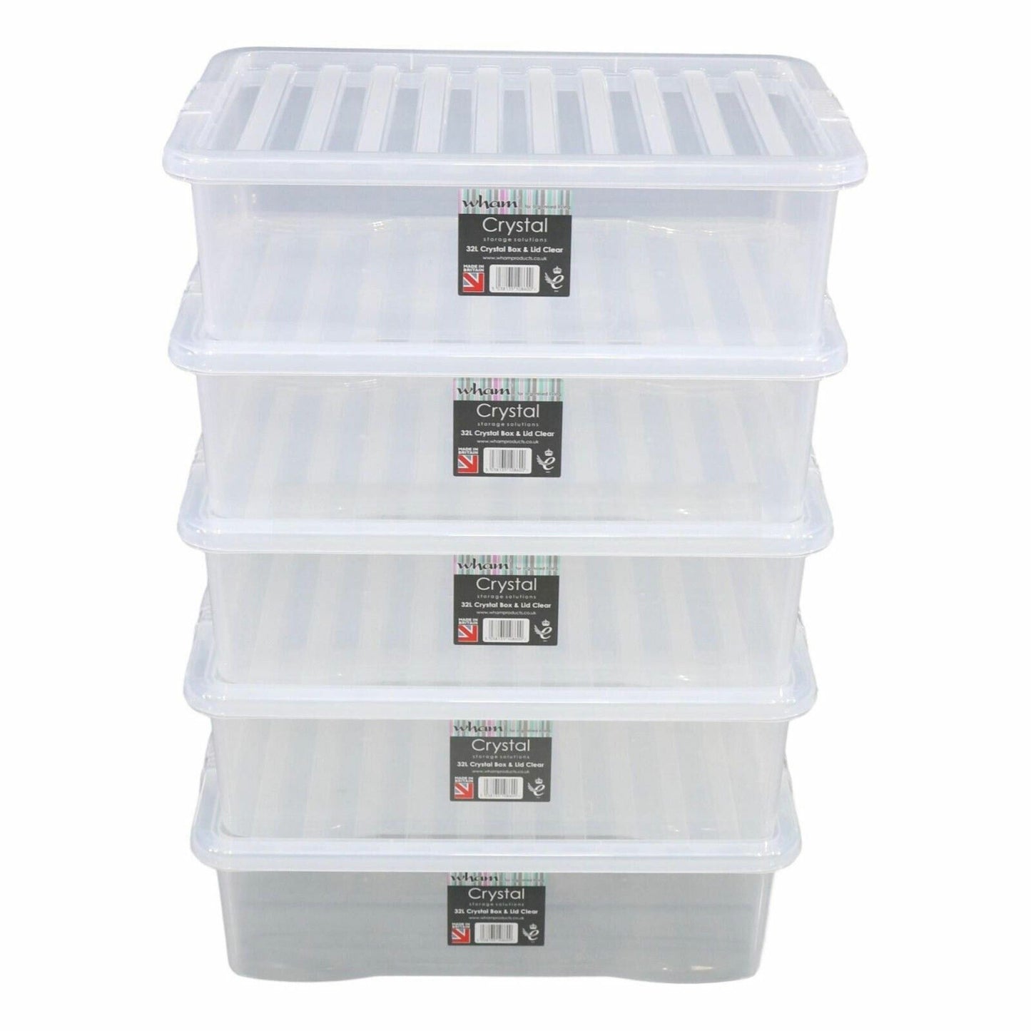 Wham Crystal Clear Plastic Storage Box 32 Litre Ideal Under Bed Storage