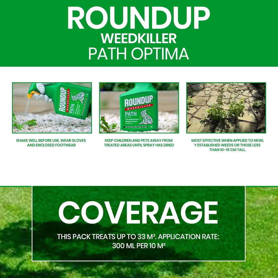 Roundup Optima Path Weed Killer | Fast Acting | Kills to the Root | 1 Litre Spray