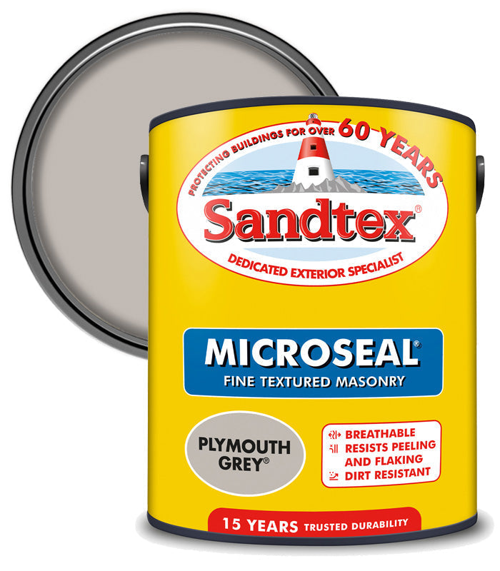 Sandtex Microseal | Fine Textured Masonry Paint | Plymouth Grey | 5 Litre