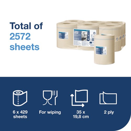 Tork 2-Ply M4 Reflex Wiping Paper Roll Plus Natural Pack of 6 473481