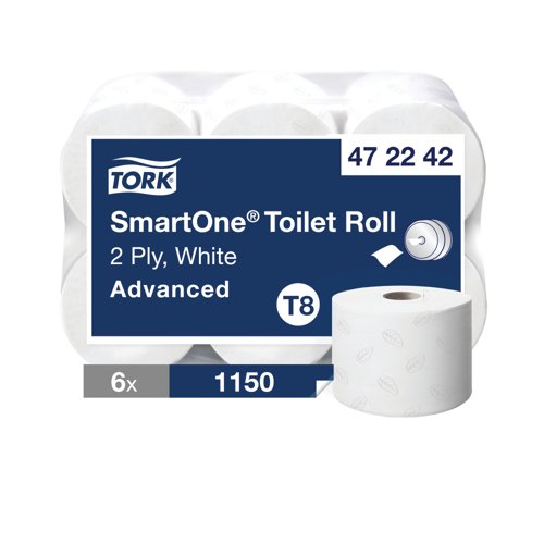 Tork SmartOne Toilet Roll 2-Ply White 1150 Sheets (Pack of 6) 472242