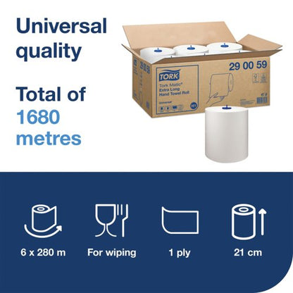 Tork Matic Hand Towel H1 White 280m (Pack of 6) 290059