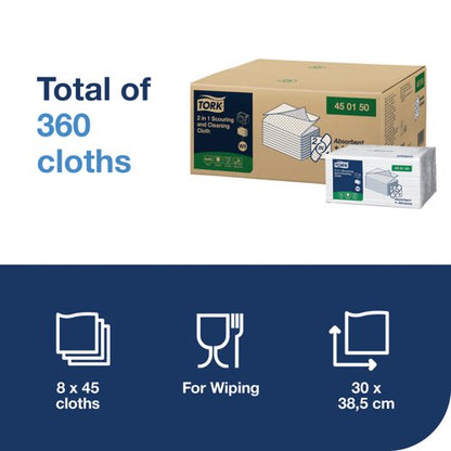 Tork 2 in 1 Scouring and Cleaning Cloth White 450150 (Pack of 360)