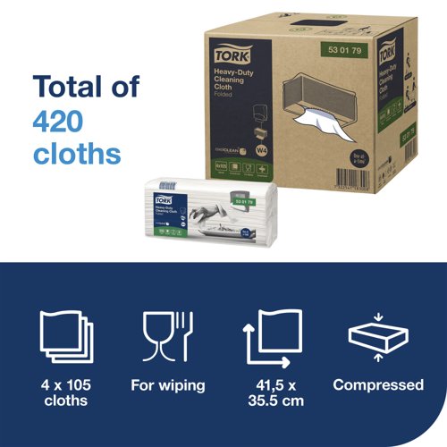 Tork Cleaning Cloth Heavy-Duty Folded 105 Sheets (Pack of 4) 530179