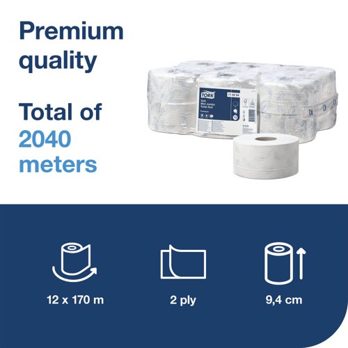 Tork T2 System Mini Jumbo Roll 2-Ply 850 Sheets (12 Pack) 110254