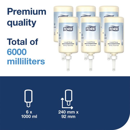 Tork Mild Liquid Hand Soap Refill S1 1 Litre (Pack of 6) 420501