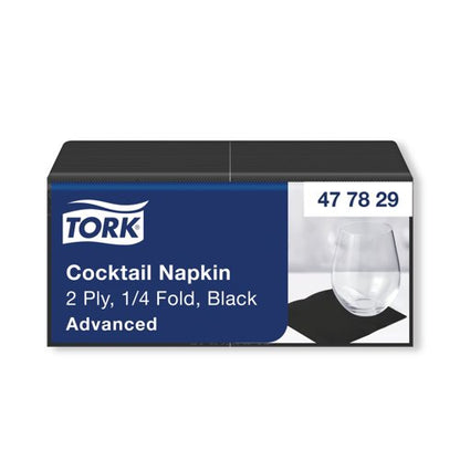 Tork Cocktail Napkins 2-Ply 4 Fold Black Pack of 200 477829