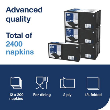 Tork Cocktail Napkins 2-Ply 4 Fold Black Pack of 200 477829