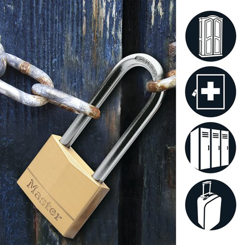 Master Lock 40mm Brass Padlock with 2 Keys Long Shackle 140EURDLH