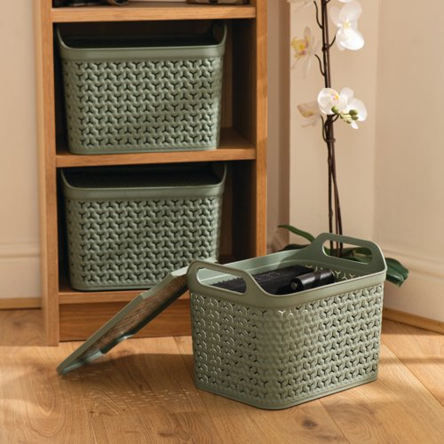 Strata Medium Urban Store Basket with Lid 14L Green XW123-LPG-VW