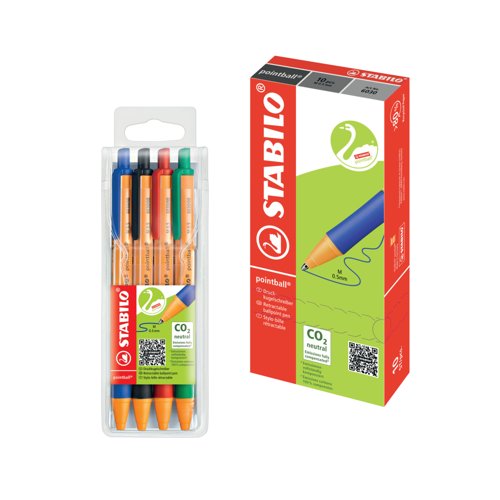 Stabilo Pointball Retractable Ballpoint Pens Blue (Pack of 10) + FOC Assorted Pointball Pens