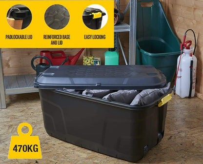 Strata 145 Litre Heavy Duty Plastic Smart Trunk with Lid, Clip Lock and Wheels