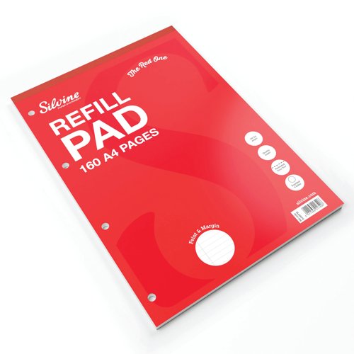 Silvine Ruled Margin Punched Headbound Refill Pad 160 Pages A4 Pad (6 Pack) A4RPFM