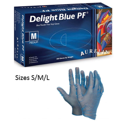 Delight Blue Powder Free Vinyl Examination/Food Gloves 100 - 1000's ALL SIZES