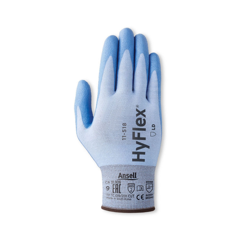 Ansell HyFlex 11-518 Cut Resistant Gloves, Mechanical Protection, Light Weight Protective Glove, Reusable, Grey, ALL SIZES