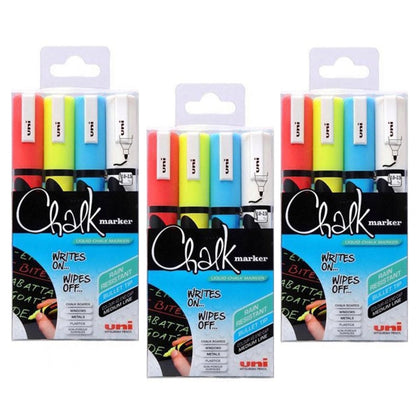Uni Chalk Markers Medium Assorted Pack 4  1.8 - 2.5mm line width
