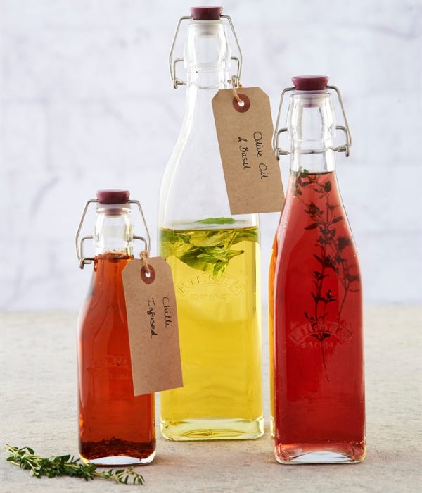 Kilner Branded Traditional Square Airtight Clip Top Preserve Glass Bottles 1 Litre (0025.472)