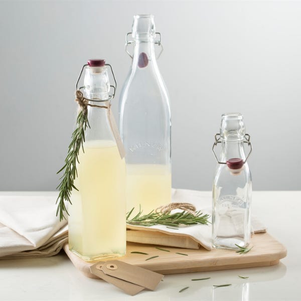Kilner Branded Traditional Square Airtight Clip Top Preserve Glass Bottles 1 Litre (0025.472)