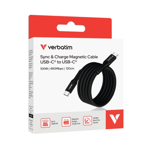 Verbatim Sync + Charge Magnetic Cable 100W USB-C to USB-C 120cm Black 31863