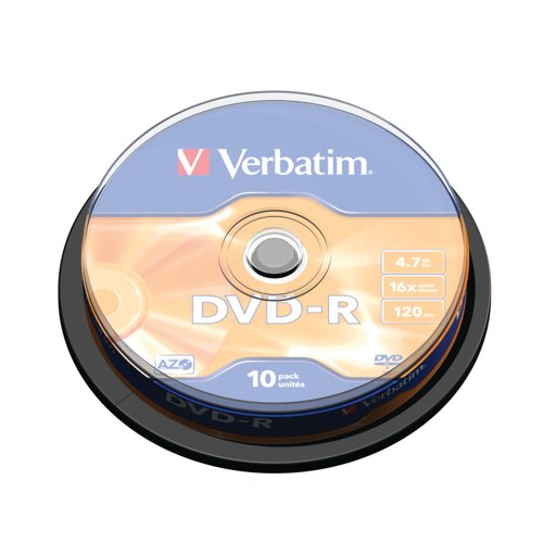 Verbatim DVD-R 16X Branded Silver Spindle of 10 Discs - 43523