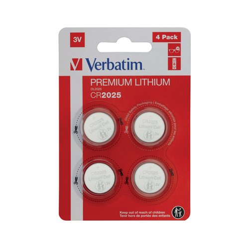 Verbatim CR2025 3V Premium Lithium Battery (Pack of 4) 49532