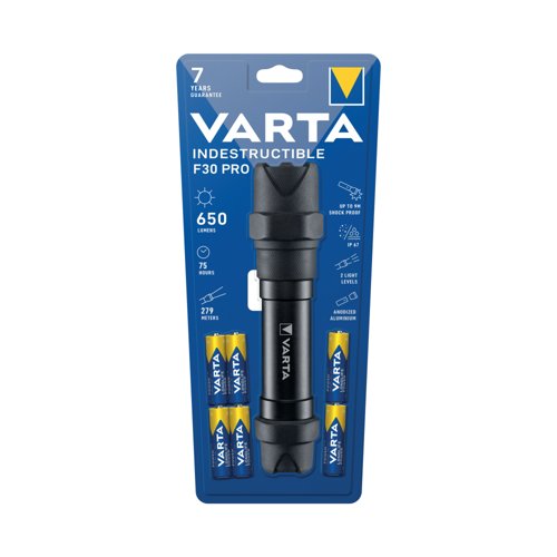 Varta Indestructible F30 Torch 78 Hour Run Time 6xAA Black 18714101421