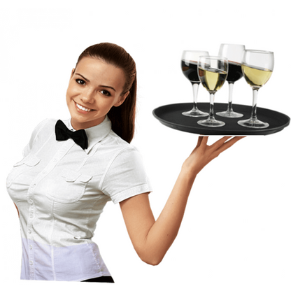 Round Bar tray -  14'' Black Non Slip Round Serving Drinks Trays