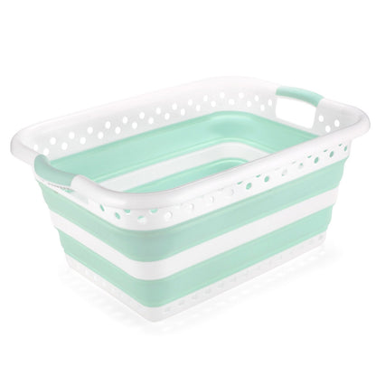 Addis Large 45L Fold Away Laundry Basket White and Sky Blue
