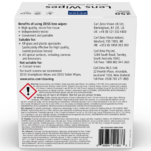 Zeiss Lens Cleaning Wipes 250 Wipes - UK BUSINESS SUPPLIES